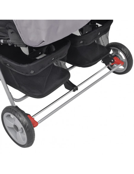Passeggino Gemellare in Acciaio Grigio e Nero