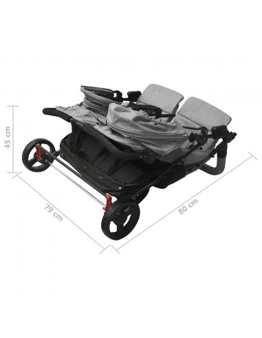 Passeggino Gemellare Grigio Chiaro in Acciaio