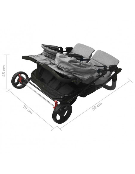 Passeggino Gemellare Grigio Chiaro in Acciaio