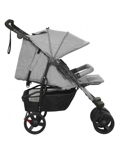 Passeggino Gemellare Grigio Chiaro in Acciaio