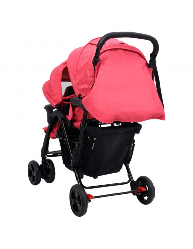 Passeggino Gemellare a Tandem Rosso in Acciaio