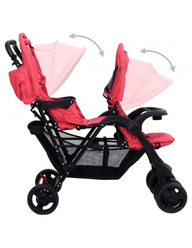 Passeggino Gemellare a Tandem Rosso in Acciaio