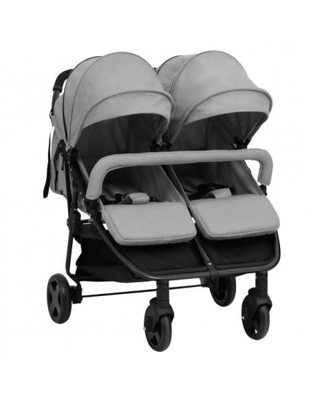 Passeggino Gemellare Grigio Chiaro e Nero in Acciaio