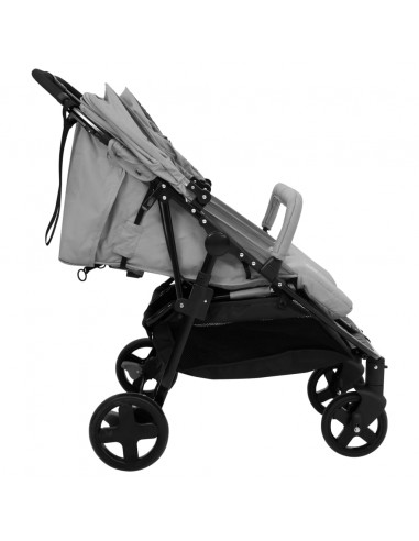 Passeggino Gemellare Grigio Chiaro e Nero in Acciaio