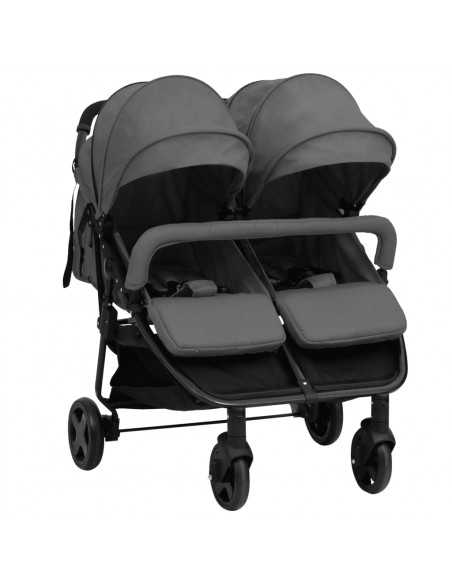Passeggino Gemellare Grigio Scuro e Nero in Acciaio