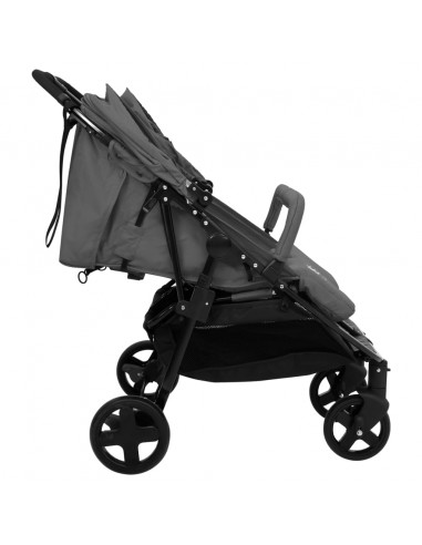 Passeggino Gemellare Grigio Scuro e Nero in Acciaio