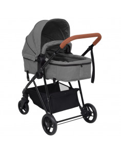 Passeggino 3 in 1 Grigio Chiaro e Nero in Acciaio