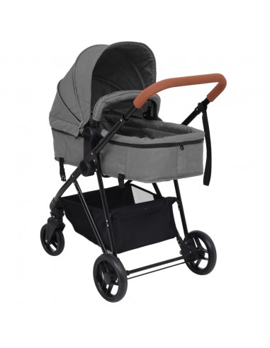 Passeggino 3 in 1 Grigio Chiaro e Nero in Acciaio