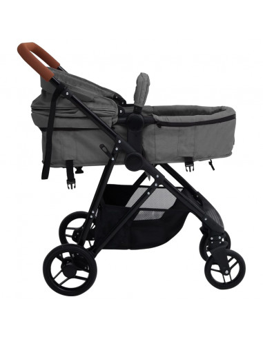 Passeggino 3 in 1 Grigio Chiaro e Nero in Acciaio