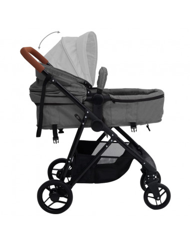 Passeggino 3 in 1 Grigio Chiaro e Nero in Acciaio