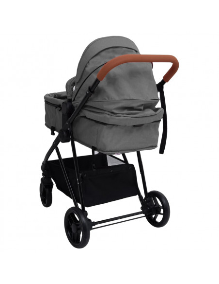 Passeggino 3 in 1 Grigio Chiaro e Nero in Acciaio