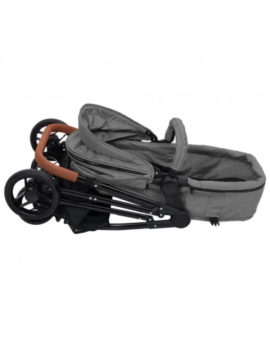Passeggino 3 in 1 Grigio Chiaro e Nero in Acciaio