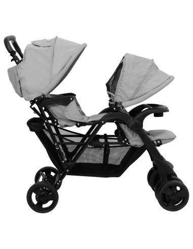 Passeggino Gemellare a Tandem Grigio Chiaro in Acciaio