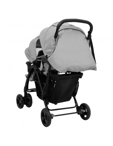 Passeggino Gemellare a Tandem Grigio Chiaro in Acciaio