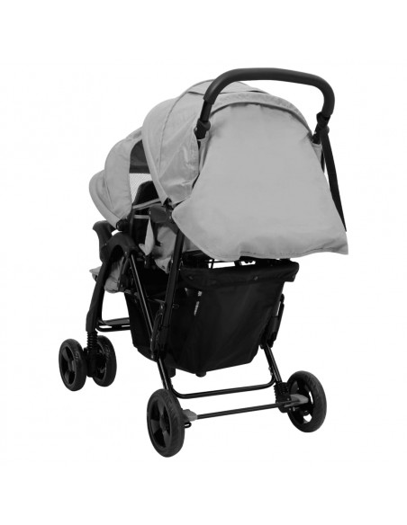 Passeggino Gemellare a Tandem Grigio Chiaro in Acciaio