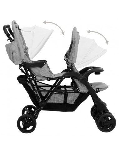 Passeggino Gemellare a Tandem Grigio Chiaro in Acciaio