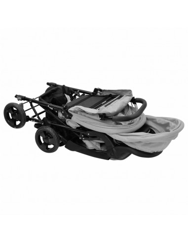 Passeggino Gemellare a Tandem Grigio Chiaro in Acciaio