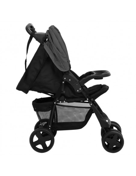 Passeggino 2 in 1 Grigio Scuro e Nero in Acciaio