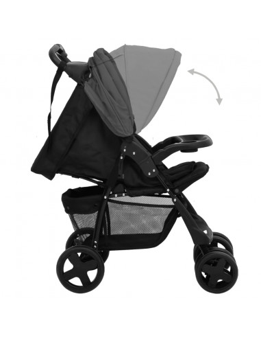 Passeggino 2 in 1 Grigio Scuro e Nero in Acciaio