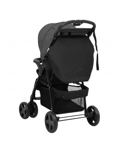 Passeggino 2 in 1 Grigio Scuro e Nero in Acciaio