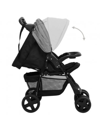 Passeggino 2 in 1 Grigio Chiaro e Nero in Acciaio