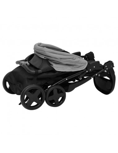 Passeggino 2 in 1 Grigio Chiaro e Nero in Acciaio
