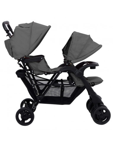 Passeggino Gemellare a Tandem Grigio Scuro in Acciaio
