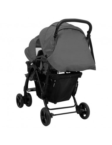 Passeggino Gemellare a Tandem Grigio Scuro in Acciaio