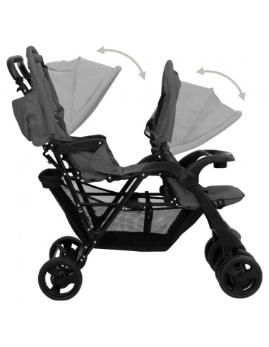 Passeggino Gemellare a Tandem Grigio Scuro in Acciaio