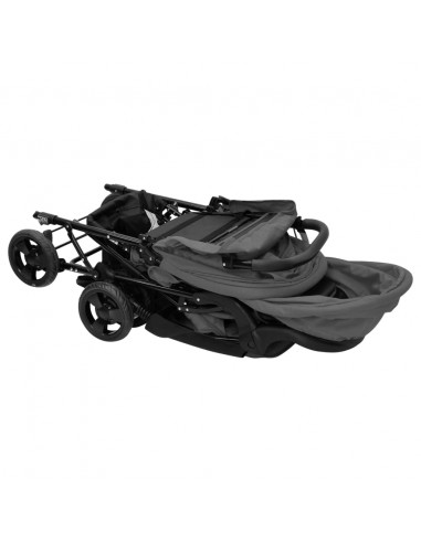 Passeggino Gemellare a Tandem Grigio Scuro in Acciaio