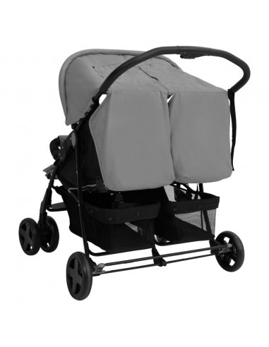 Passeggino Gemellare Grigio Chiaro in Acciaio