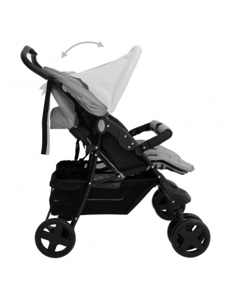 Passeggino Gemellare Grigio Chiaro in Acciaio