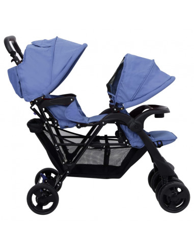 Passeggino Gemellare a Tandem Blu Marino in Acciaio