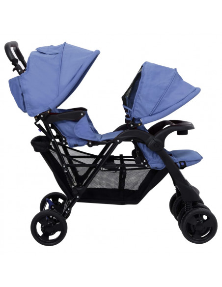 Passeggino Gemellare a Tandem Blu Marino in Acciaio