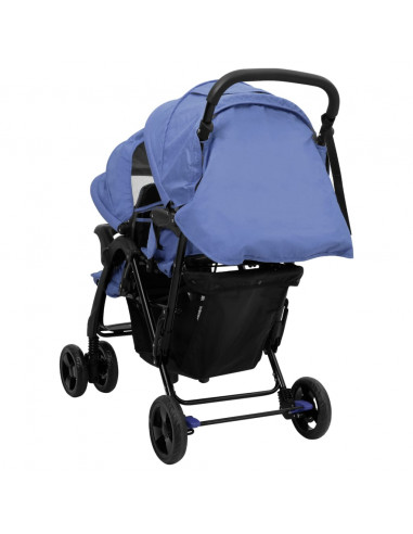 Passeggino Gemellare a Tandem Blu Marino in Acciaio
