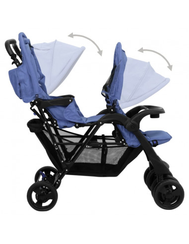 Passeggino Gemellare a Tandem Blu Marino in Acciaio