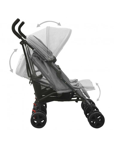 Passeggino Gemellare Grigio Chiaro in Acciaio