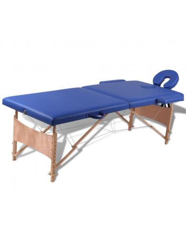 Lettino Pieghevole da Massaggio Blu 2 Zone con Telaio Legno