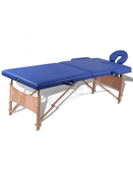 Lettino Pieghevole da Massaggio Blu 2 Zone con Telaio Legno