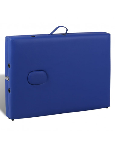 Lettino Pieghevole da Massaggio Blu 2 Zone con Telaio Legno