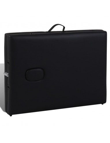 Lettino Pieghevole da Massaggio Nero 2 Zone con Telaio Legno