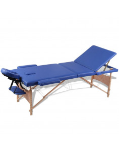 Lettino Pieghevole da Massaggio Blu 3 Zone con Telaio Legno