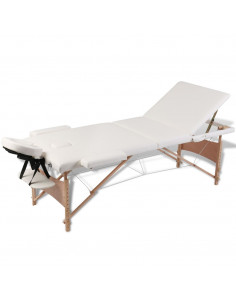 Lettino Pieghevole da Massaggio Crema 3 Zone con Telaio Legno