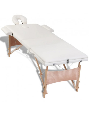 Lettino Pieghevole da Massaggio Crema 3 Zone con Telaio Legno