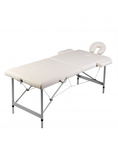 Lettino da Massaggio Bianco Crema 2 Zone Telaio in Alluminio