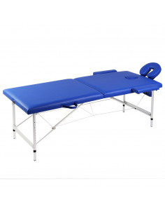 Lettino Pieghevole da Massaggio Blu 2 Zone con Telaio Legno