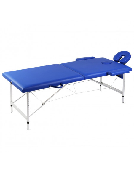 Lettino Pieghevole da Massaggio Blu 2 Zone con Telaio Legno