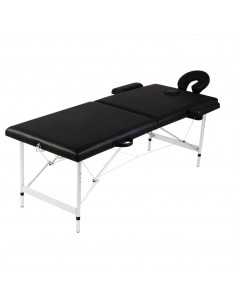 Lettino Pieghevole da Massaggio Nero 2 Zone Telaio in Alluminio