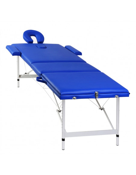 Lettino Pieghevole da Massaggio Blu 3 Zone Telaio in Alluminio