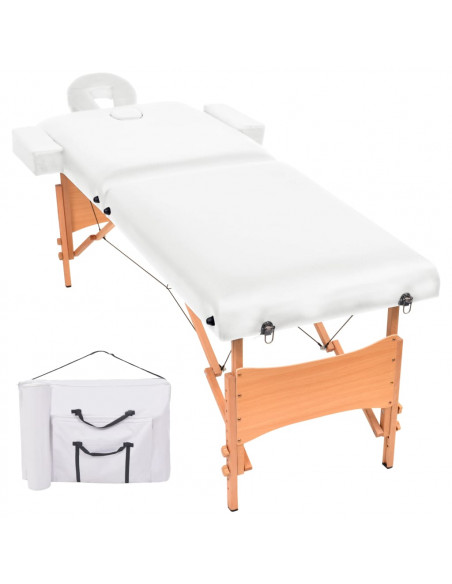 Lettino da Massaggio Pieghevole 2 Zone Spessore 10 cm Bianco